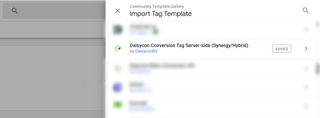 Importeren van het Daisycon server-side template uit de Community Template Gallery.