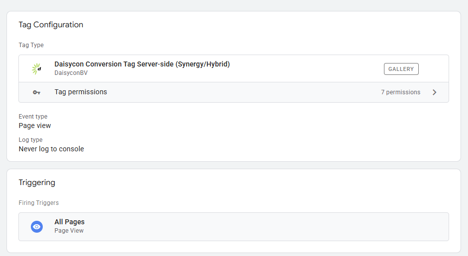 Configuration du déclencheur Page view activé sur toutes les pages.